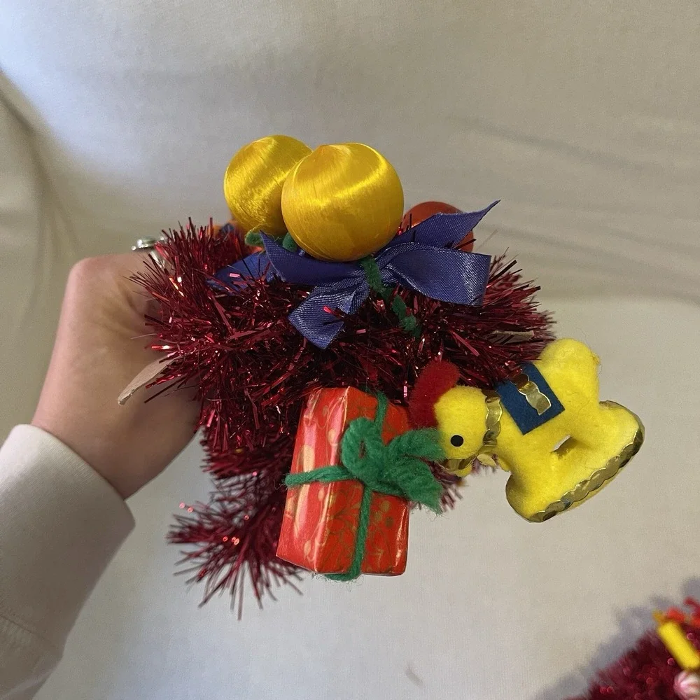 Vintage Red Tinsel Garland Toys Santa Present Felt 45' Kurt Adler Tree Christmas